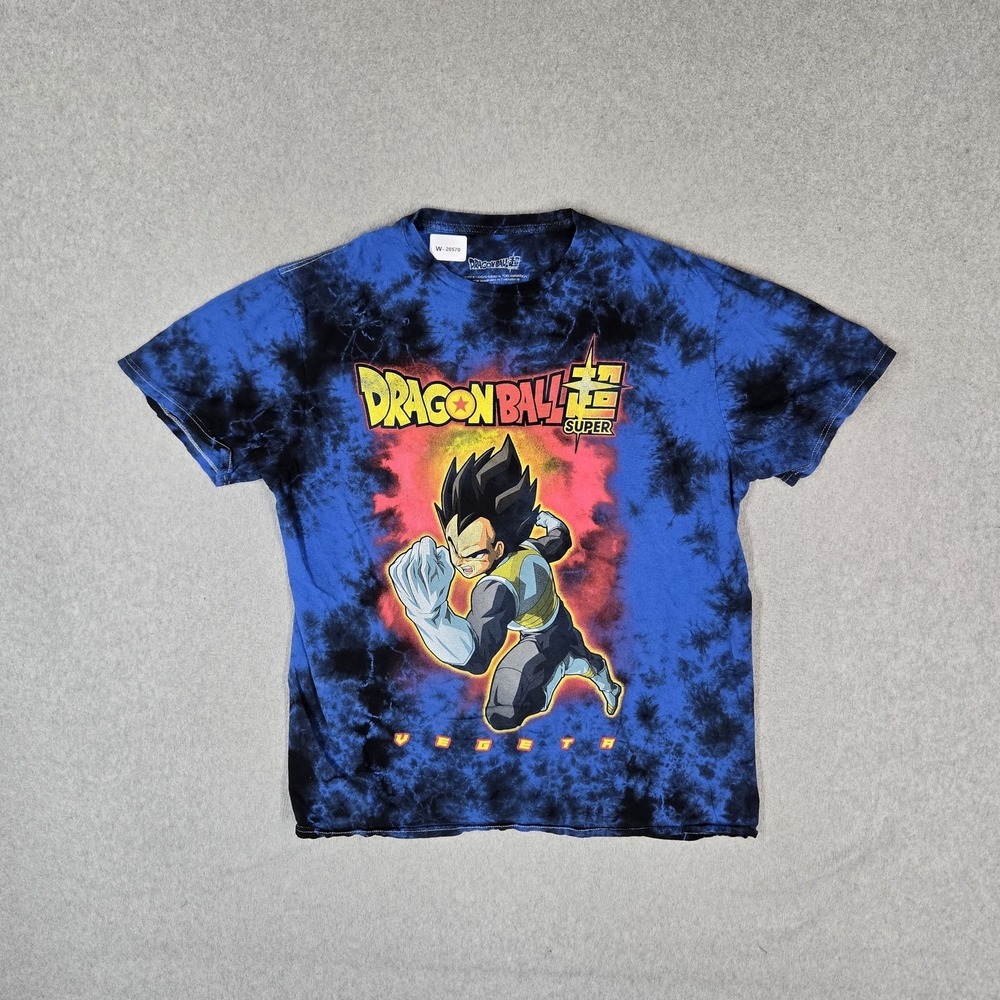 Dragon Ball Super Men Shirt M/M Blue Tie Dye Anime Vegeta Graphic Tee Logo